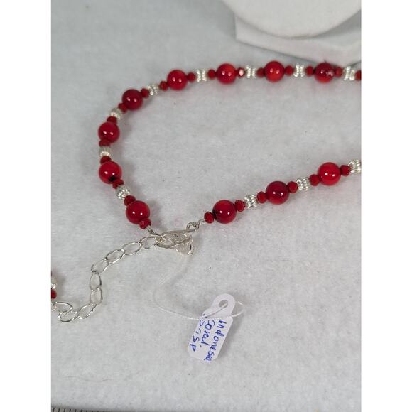 Indonesian coral+ crystals  necklace+earrings 19-24"setting Sterling SP beads - Picture 4 of 6